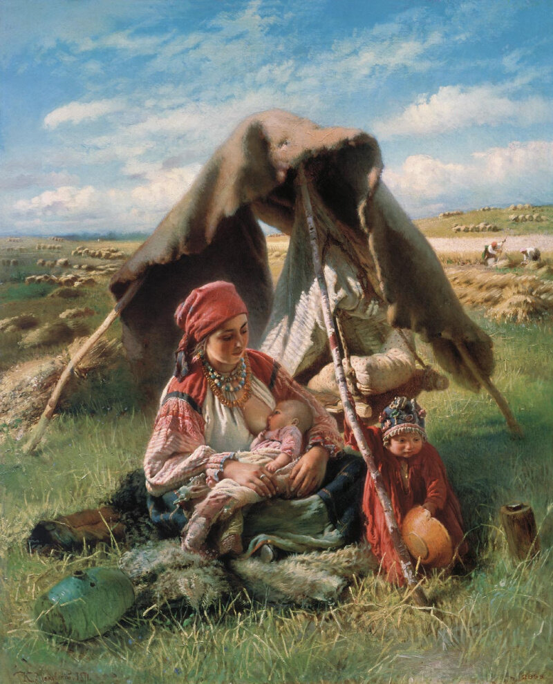 сюжеты на двух картинах художника-передвижника Константина Маковского объединяет тема материнств
