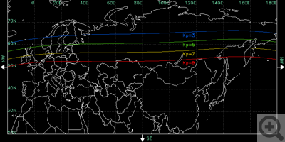 В Новосибирске можно ожидать полярные сияния только при сильных магнитных бурях (оранжевая и красная линии на карте).