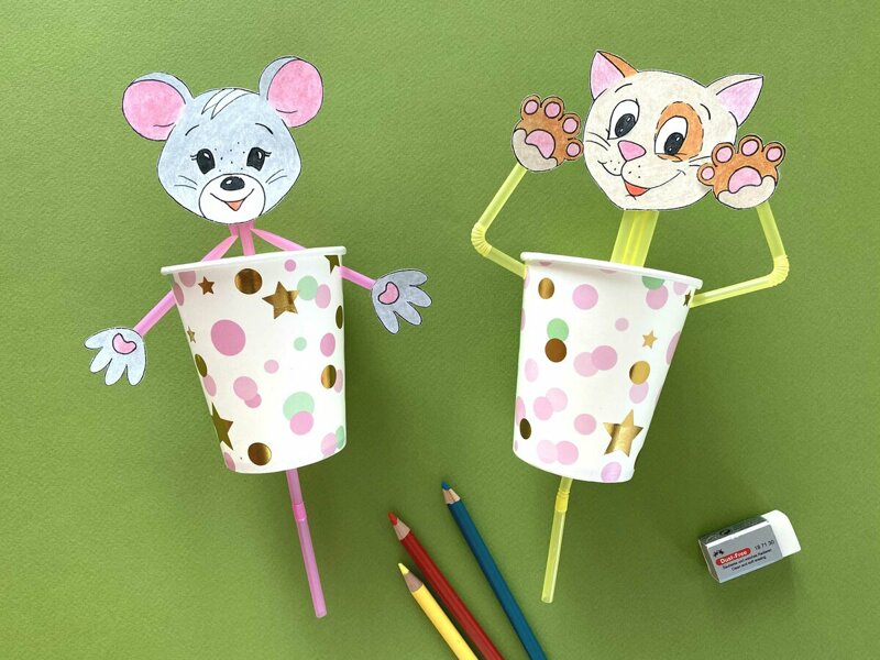 Играем в «Кошки – мышки» по-новому: веселые игрушки из бумажных стаканчиков